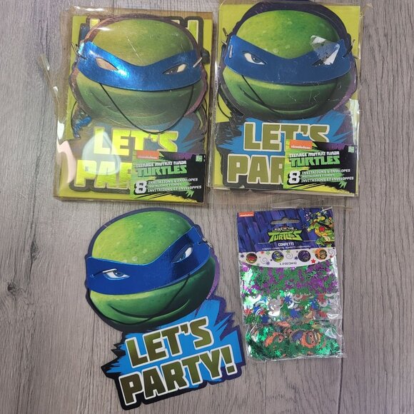 Teenage Mutant Ninja Turtles Party Invitations & Confetti Pack - 8 Invitations & - Picture 1 of 4